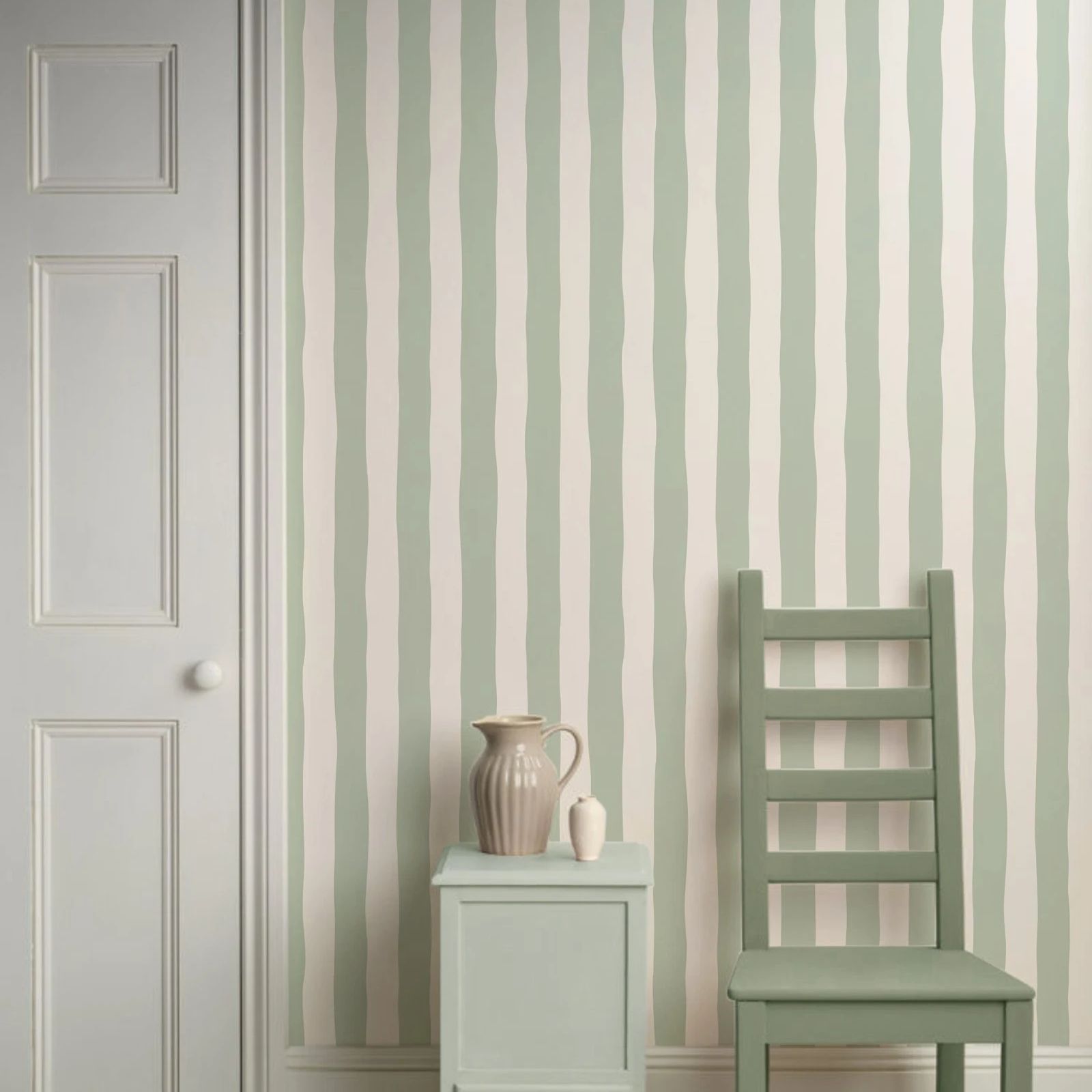 Herbal Wallpaper - ورق جدران قابل للإزالة بخطوط خضراء