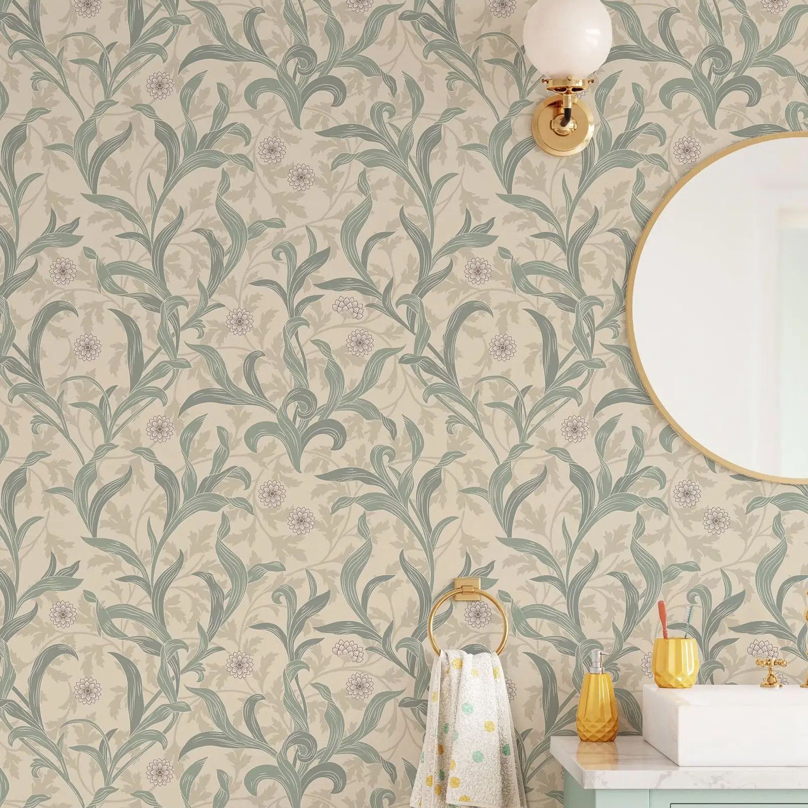 Herbal Wallpaper - ورق جدران عتيق على شكل أوراق