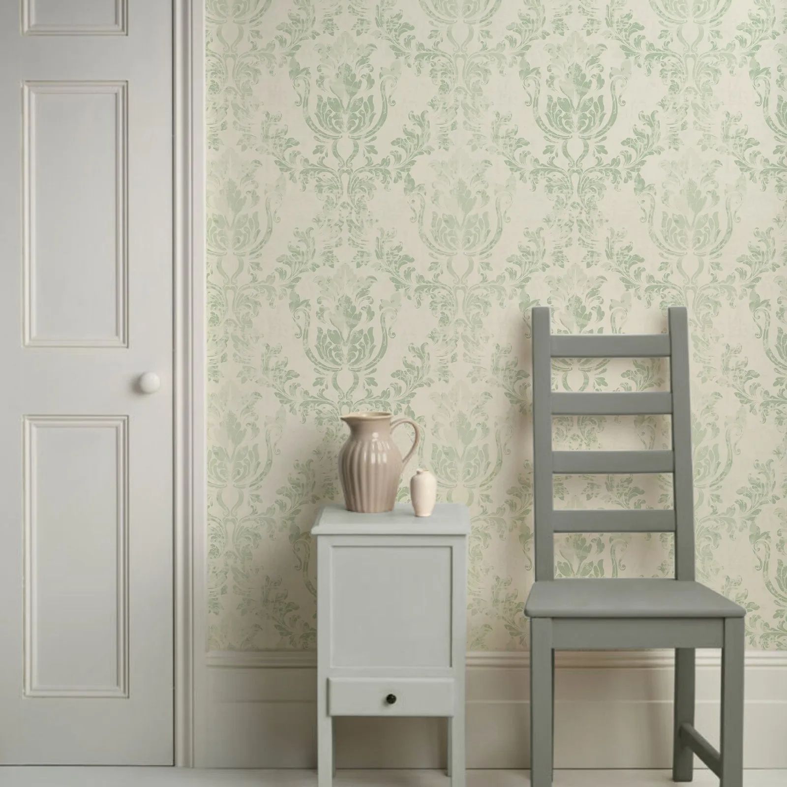 Herbal Wallpaper - لفة ورق حائط دمشقي أخضر عتيق،