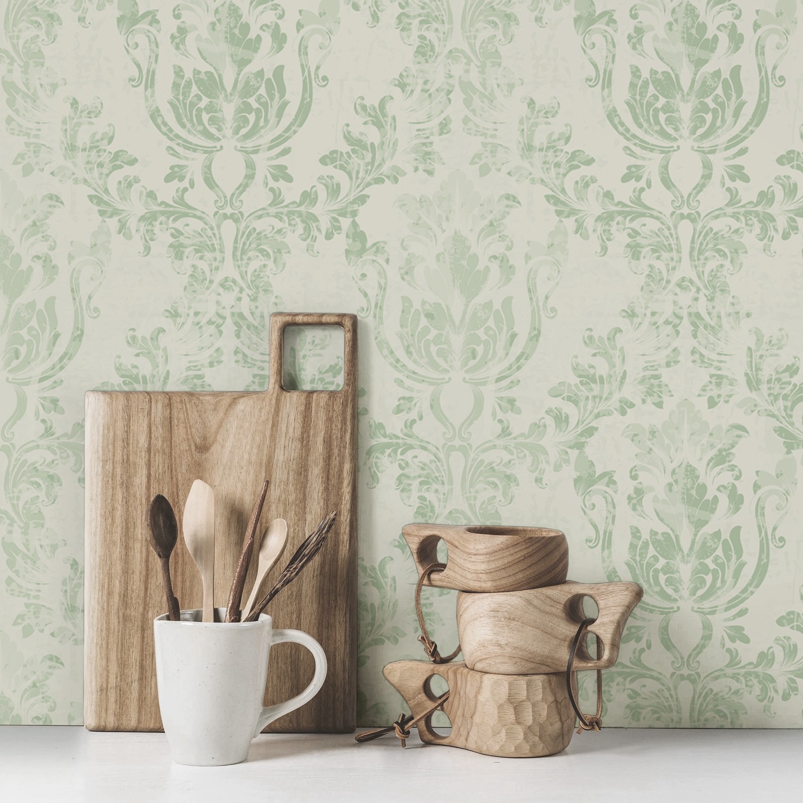 لفة ورق حائط دمشقي أخضر عتيق،  - مراجعة Herbal Wallpaper وسعره